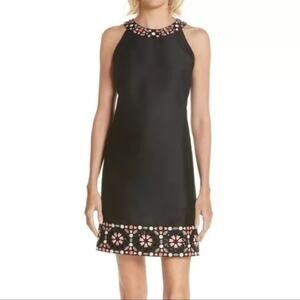 Kate Spade Womens Mosaic Embellished Embroidered Sleeveless Black Shift Dress 6